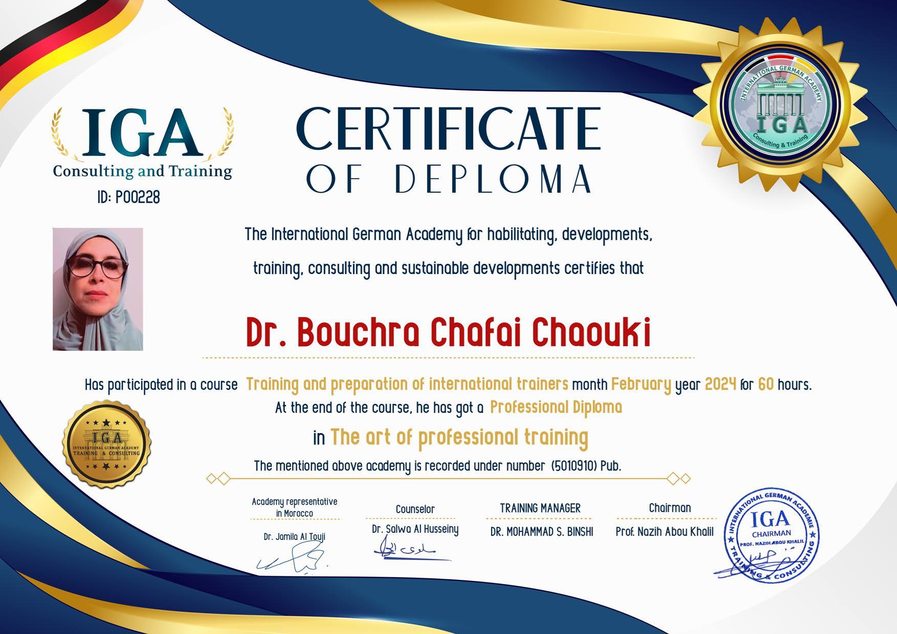 شهادة تدريب وإعداد مدربين - الدكتورة بشرى الشافعي شوقي EN