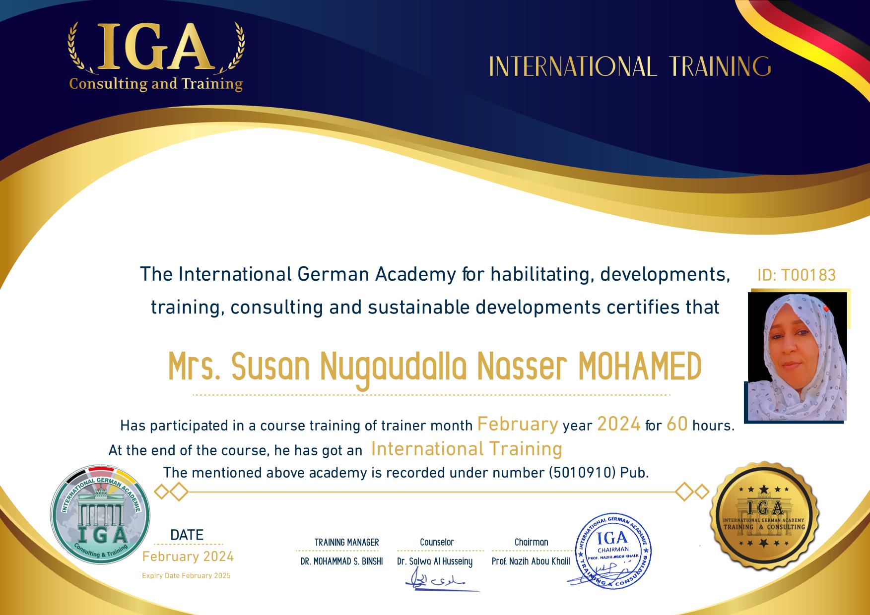 سوزان محمد - شهادة مدرب دولي - EN