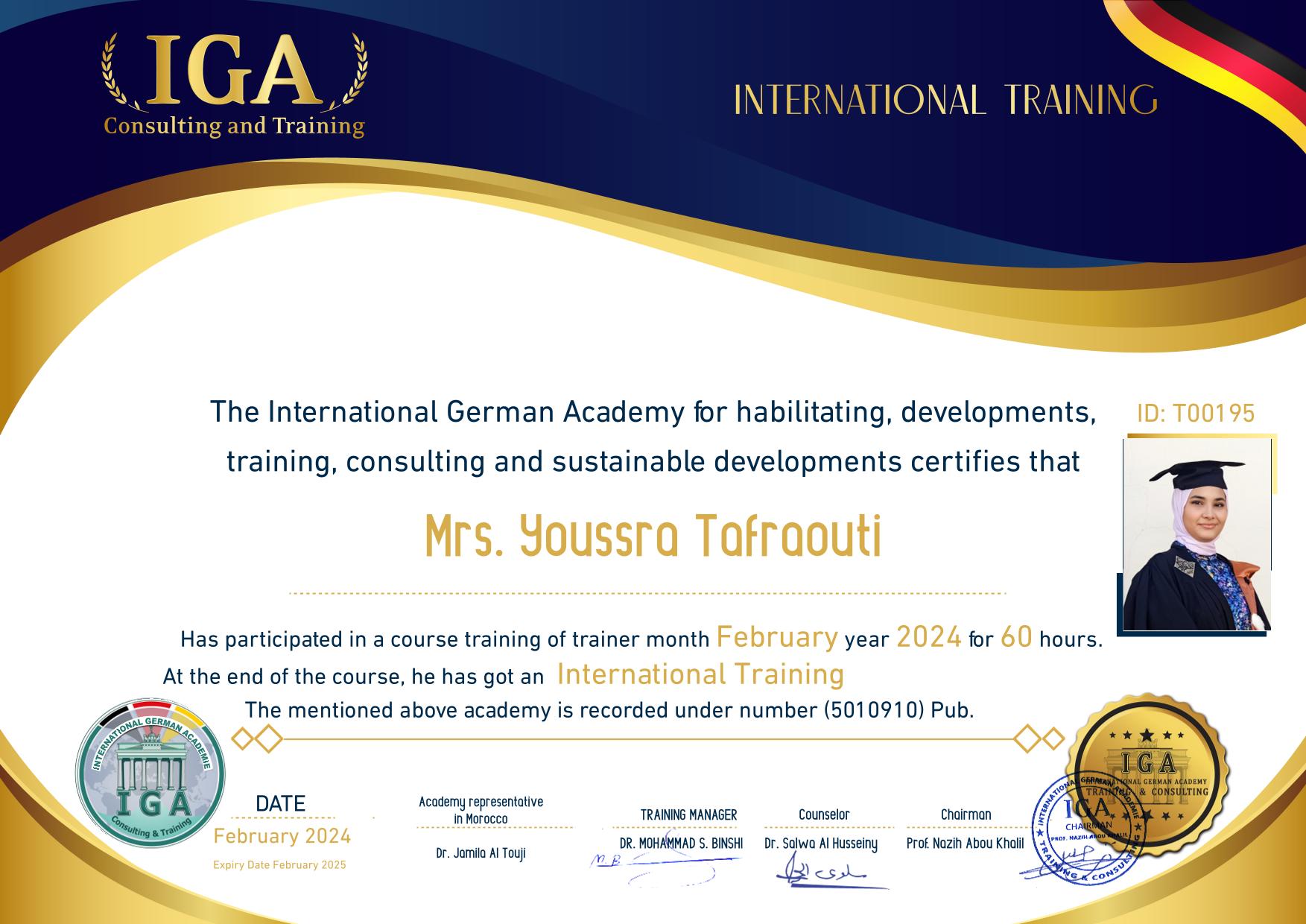 يسرى التفراوتي - شهادة مدرب دولي - EN